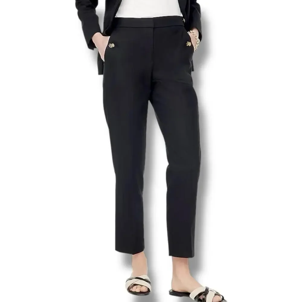 J Crew Pants 12 Black Linen Blend CroppedSailor Ankle‎ Elastic Waist BO902